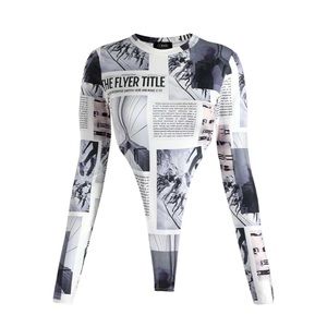 Newspaper High Cut Bodysuit in White and Gray 🤍📰